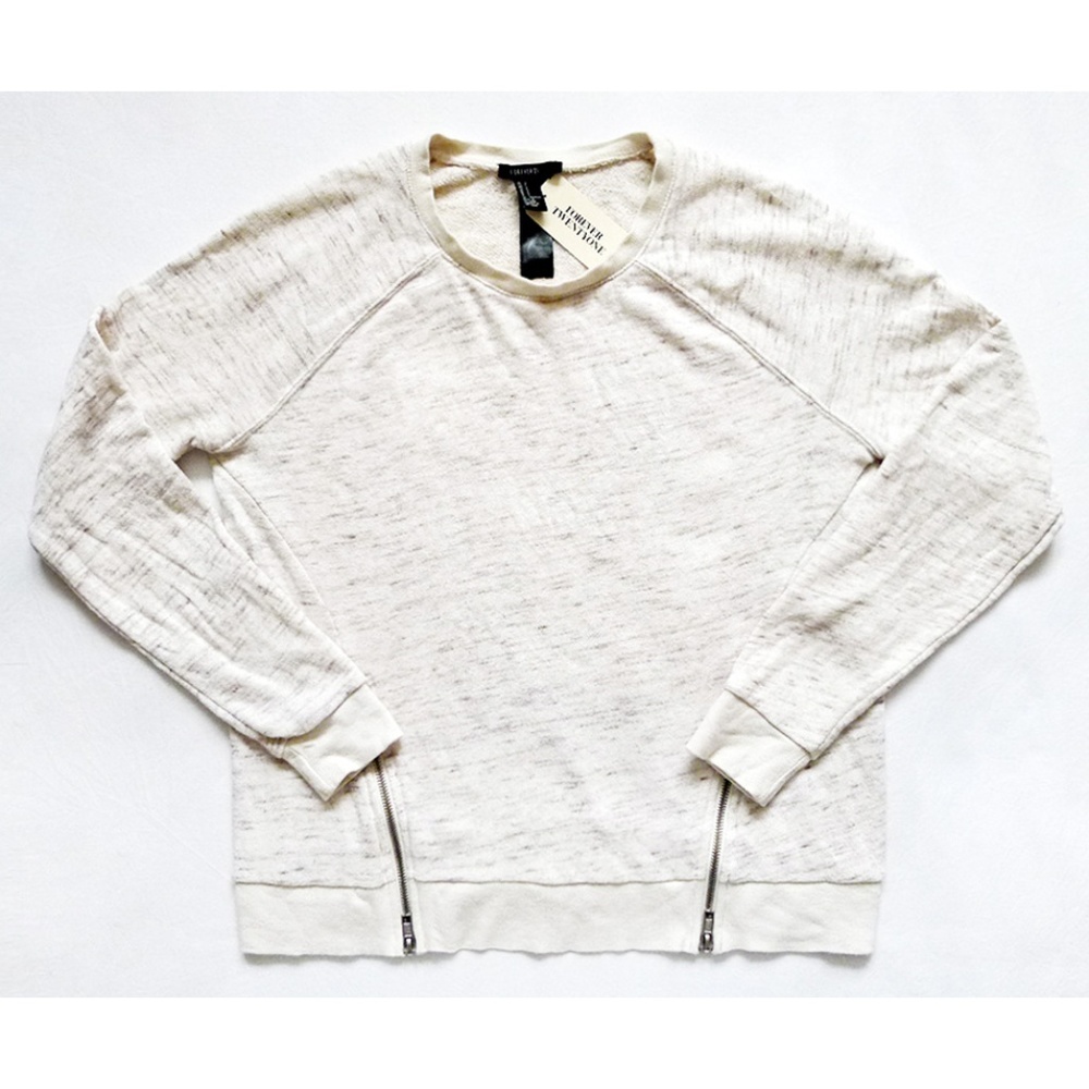 F21 Zipper Bottom Long Sleeve Oatmeal Sweatshirt S